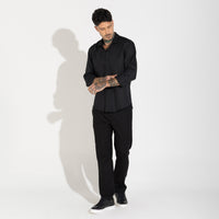 Camisa Linho Manga Longa - Preto