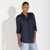 Camisa Linho Manga Longa - Azul Marinho