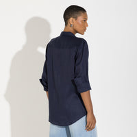 Camisa Linho Manga Longa - Azul Marinho