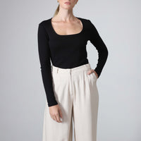 Blusa Canelada Algodão Decote Quadrado Feminina - Preto