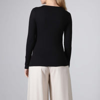 Blusa Canelada Algodão Decote Quadrado Feminina - Preto