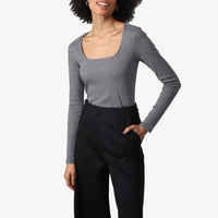 Blusa Canelada Algodão Decote Quadrado Feminina - Mescla Escuro