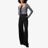 Blusa Canelada Algodão Decote Quadrado Feminina - Mescla Escuro