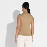 Camiseta Blend Linho Muscle Feminina - Bege Pastel