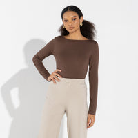 Undershirt Micromodal Manga Longa Feminina - Marrom