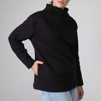 Blusa Moletom Flanelado Gola Transpasse Feminina - Preto