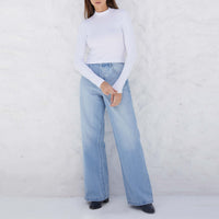 Blusa Canelada Viscose Gola Alta Feminina - Branco