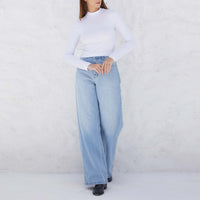 Blusa Canelada Viscose Gola Alta Feminina - Branco