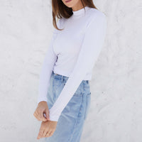 Blusa Canelada Viscose Gola Alta Feminina - Branco