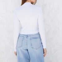 Blusa Canelada Viscose Gola Alta Feminina - Branco