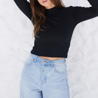 Blusa Canelada Viscose Gola Alta Feminina - Preto