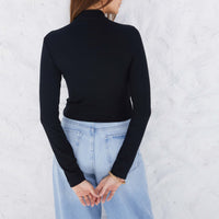 Blusa Canelada Viscose Gola Alta Feminina - Preto