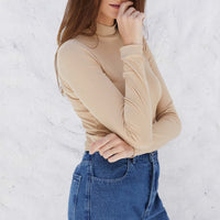 Blusa Canelada Viscose Gola Alta Feminina - Khaki