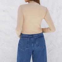 Blusa Canelada Viscose Gola Alta Feminina - Khaki