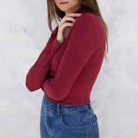 Blusa Canelada Viscose Gola Alta Feminina - Vermelho Escarlate