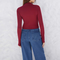 Blusa Canelada Viscose Gola Alta Feminina - Vermelho Escarlate