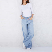 Blusa Canelada Viscose Manga 3/4 Feminina - Branco