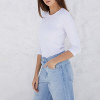 Blusa Canelada Viscose Manga 3/4 Feminina - Branco