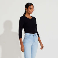 Blusa Canelada Viscose Manga 3/4 Feminina - Preto