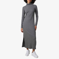 Vestido Midi Canelado Algodão Gola Rolê - Mescla Escuro