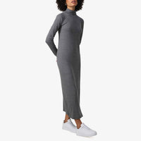 Vestido Midi Canelado Algodão Gola Rolê - Mescla Escuro