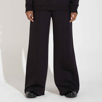 Calça Wide Leg Moletom Flanelado Feminina - Preto