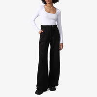 Calça Wide Leg Moletom Flanelado Feminina - Preto