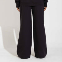 Calça Wide Leg Moletom Flanelado Feminina - Preto