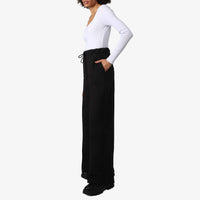 Calça Wide Leg Moletom Flanelado Feminina - Preto