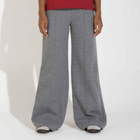 Calça Wide Leg Moletom Flanelado Feminina - Mescla Escuro