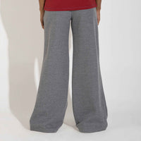 Calça Wide Leg Moletom Flanelado Feminina - Mescla Escuro