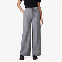 Calça Wide Leg Moletom Flanelado Feminina - Mescla Escuro