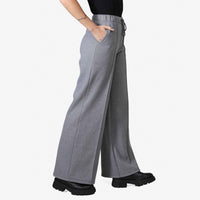 Calça Wide Leg Moletom Flanelado Feminina - Mescla Escuro