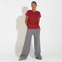 Calça Wide Leg Moletom Flanelado Feminina - Mescla Escuro