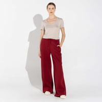 Calça Wide Leg Moletom Flanelado Feminina - Vermelho Escarlate