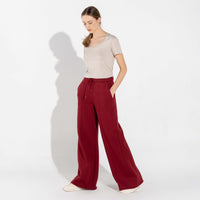 Calça Wide Leg Moletom Flanelado Feminina - Vermelho Escarlate