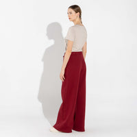 Calça Wide Leg Moletom Flanelado Feminina - Vermelho Escarlate