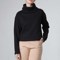 Blusa Moletom Flanelado Gola Rolê Feminina - Preto