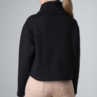 Blusa Moletom Flanelado Gola Rolê Feminina - Preto