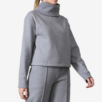 Blusa Moletom Flanelado Gola Rolê Feminina - Mescla Escuro