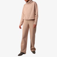 Blusa Moletom Flanelado Gola Rolê Feminina - Bege Camel