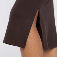 Vestido Midi Canelado Algodão Manga Curta - Marrom