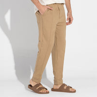 Calça Jogger Moletinho Strech Linho Unissex - Bege Pastel