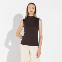 Regata Canelado Algodão Gola Alta Feminina - Marrom