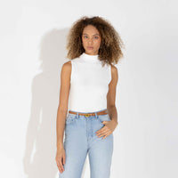 Regata Canelado Algodão Gola Alta Feminina - Off White