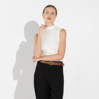 Regata Canelado Algodão Gola Alta Feminina - Off White