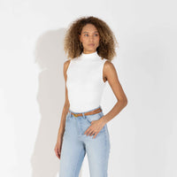 Regata Canelado Algodão Gola Alta Feminina - Off White