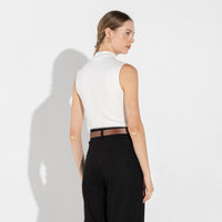 Regata Canelado Algodão Gola Alta Feminina - Off White