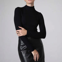 Blusa Canelado Algodão Gola Alta Feminina - Preto