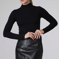 Blusa Canelado Algodão Gola Alta Feminina - Preto